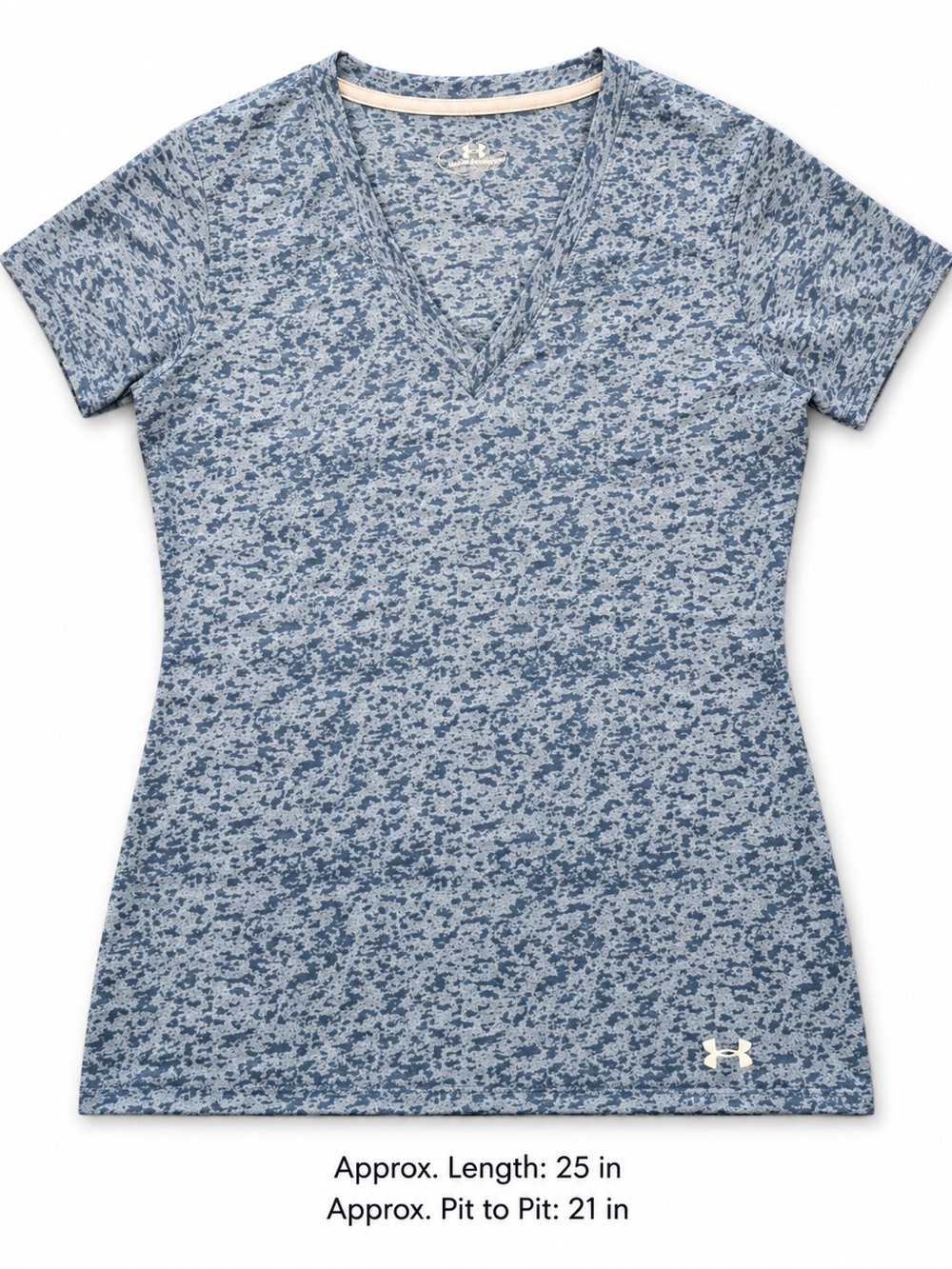 Under Armour HeatGear Women’s Large Blue Gray V-Neck Athletic Workout Top
